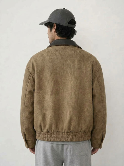 Jacket With Contrasting Faux Leather Collar CA-830