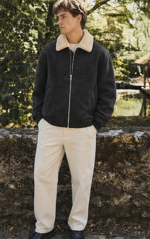 Sherpa Suede Aviator Jacket - πλάγια
