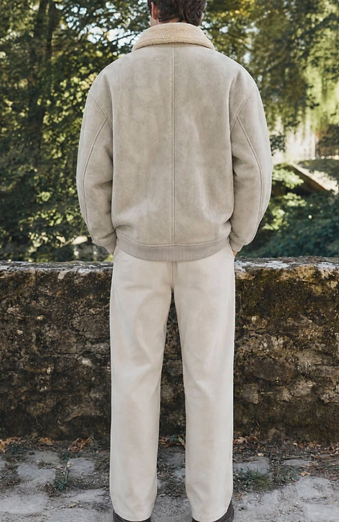 Sherpa Suede Aviator Jacket - Μπεζ